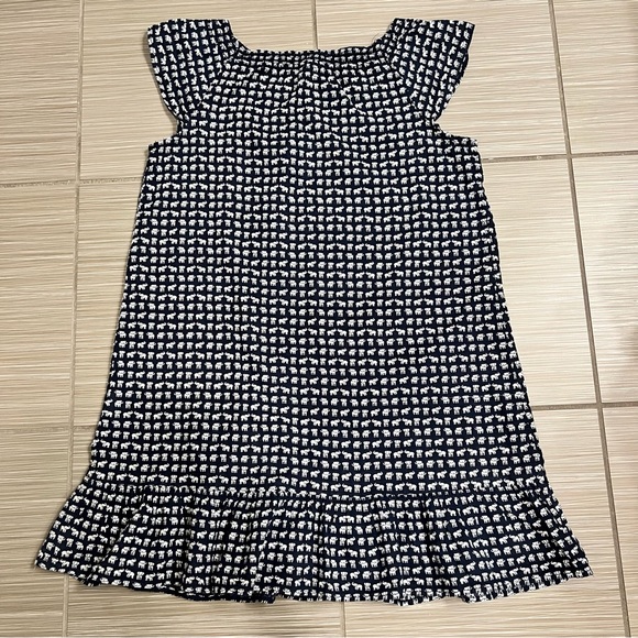 Crewcuts Girls Dress 8 Blue Navy White Elephant Print Cotton Smocked Neck - Picture 5 of 8